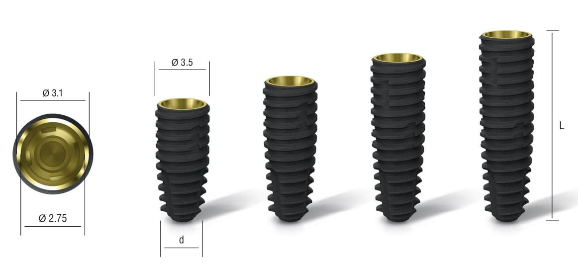 Asper implants with a diameter of 3.5 mm