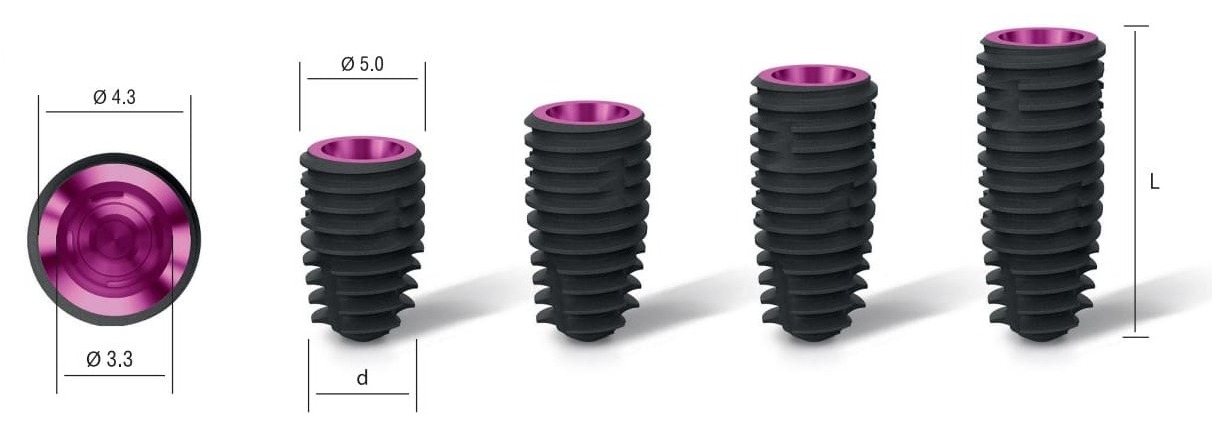 Asper implants with a diameter of 5 mm